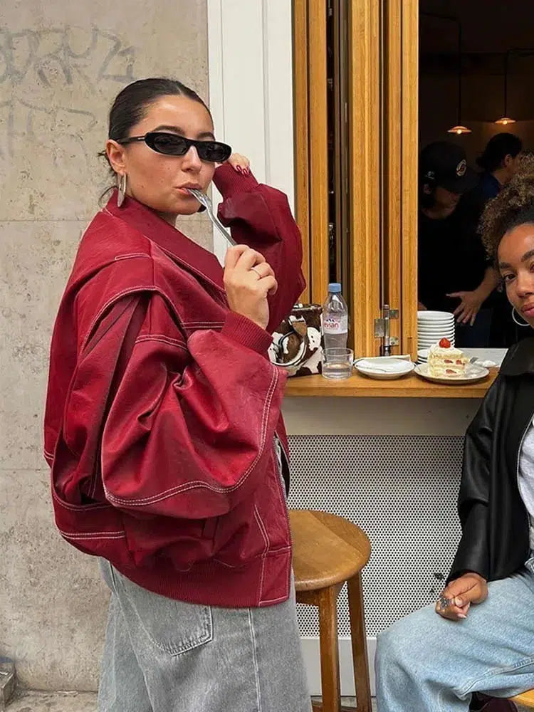 Leather Bomber Jacket Red — in alternativa
