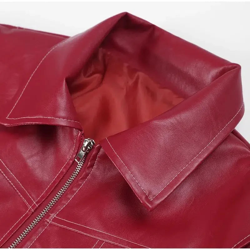 Leather Bomber Jacket Red — vista completa