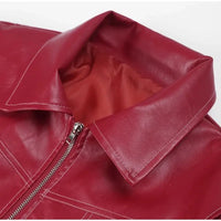 Leather Bomber Jacket Red — vista completa