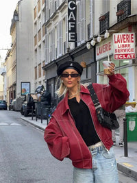 Leather Bomber Jacket Red — vista posteriore