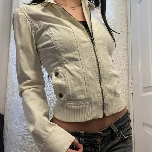 Cropped Cream Jacket — vista frontale