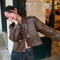 Leather Vintage Cropped Moto Jacket — vista frontale