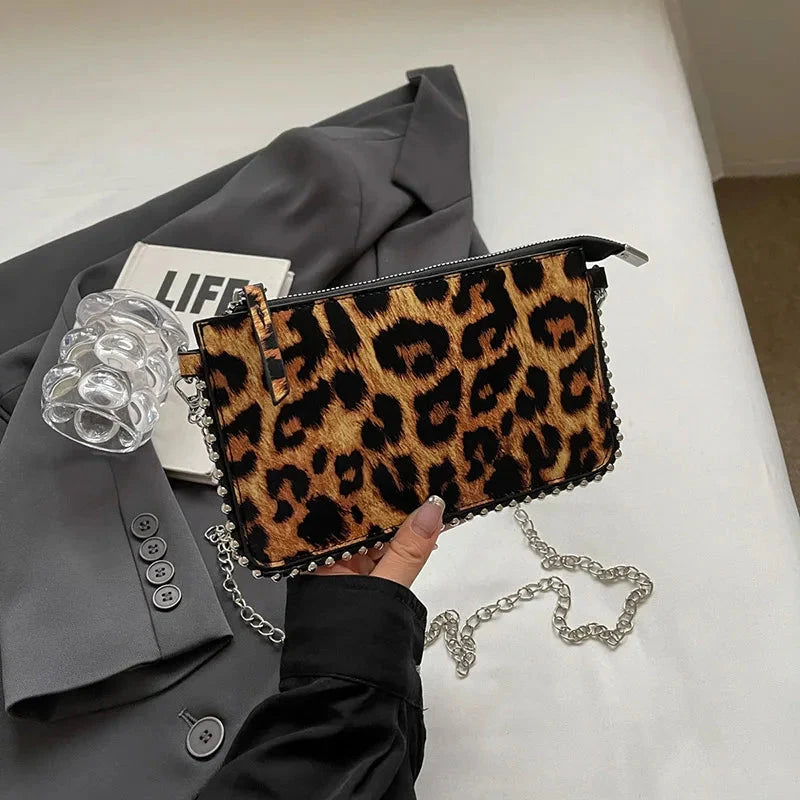 Leopard Leather Mini Handbag — vista frontale