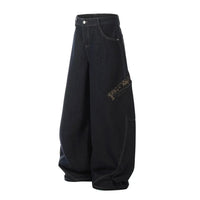 Leopard Patchwork Pocket Baggy Denim Curved Barrel Jeans — vista posteriore