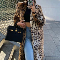 Leopard Print Faux Fur Long Coat — dettaglio
