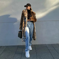 Leopard Print Faux Fur Long Coat — vista posteriore