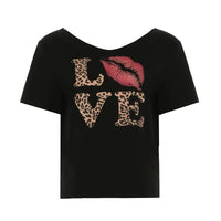 Leopard Print Love Graphic Off Shoulder Crop Top — vista frontale