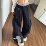 Y2K Leopard Print Patchwork Cross Double Waist Baggy Barrel Jeans