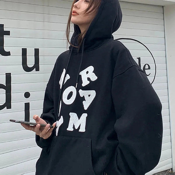 Letter Collage Baggy Womens Hoodie — vista frontale