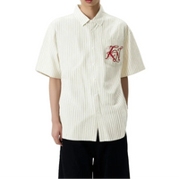 Letter Embroidered Striped Single Breasted Short Sleeve Shirt — dettaglio della stampa
