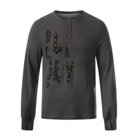 Letter Print Henley Button Long Sleeve Top — vista posteriore