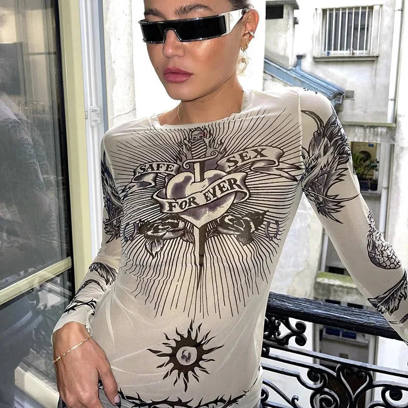 Life Advice Long Sleeve Mesh Top — vista laterale