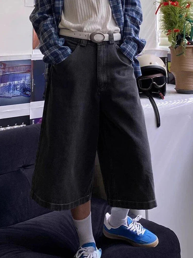 Long Baggy Denim Shorts Jorts — vista frontale