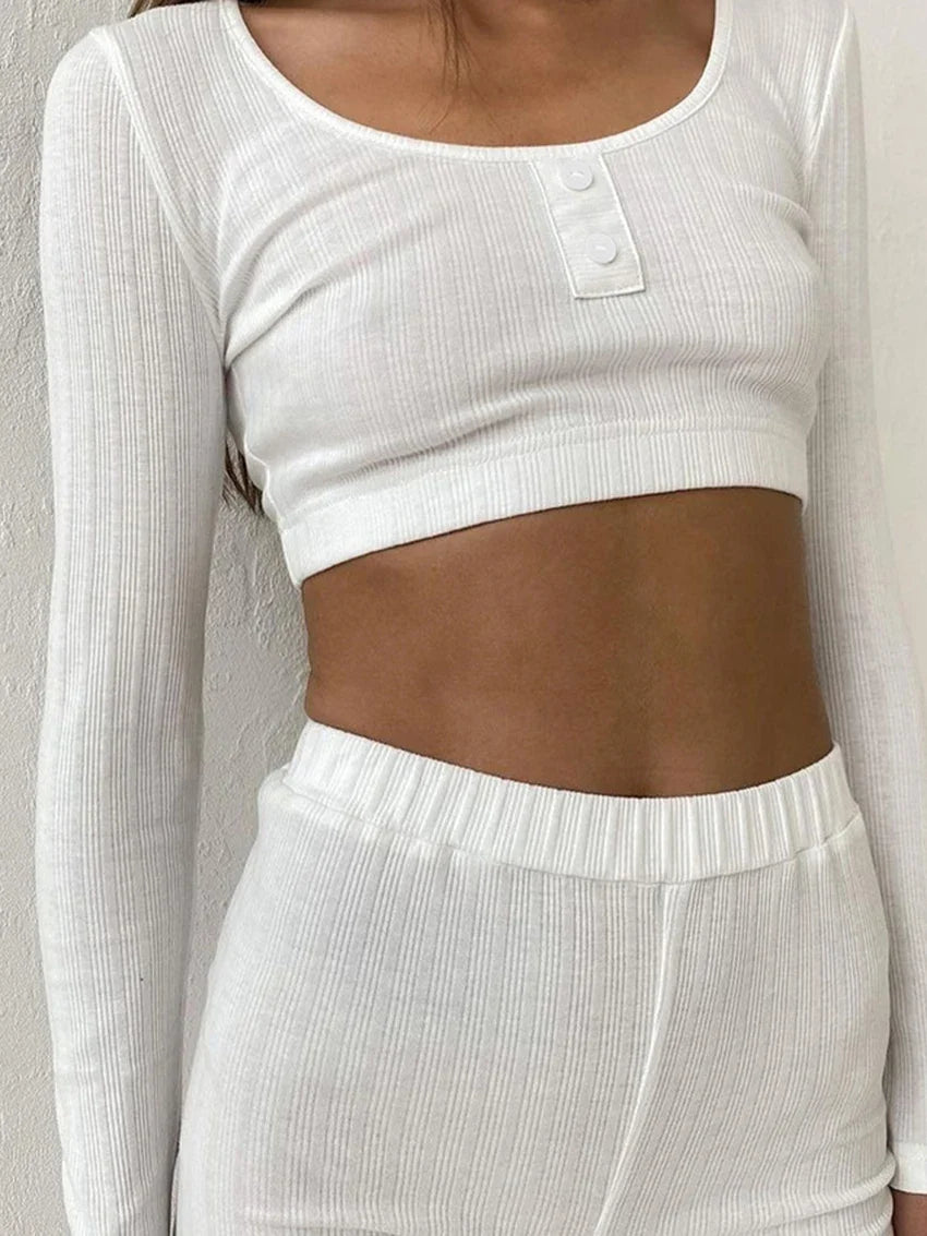 Long Sleeve Crop Top Two Piece Set Pyjamas — vista posteriore
