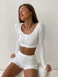 Long Sleeve Crop Top Two Piece Set Pyjamas — vista frontale