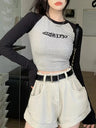 Y2K Long Sleeve Embroidered Top