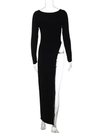Long Sleeve High Slit Black Dress — dettaglio del tessuto