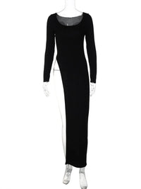 Long Sleeve High Slit Black Dress — vista frontale