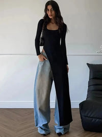 Long Sleeve High Slit Black Dress — vista posteriore