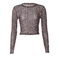 Long Sleeve Mesh Leopard Print Top — vista laterale