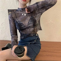 Long Sleeve Printed Mesh Top — vista completa
