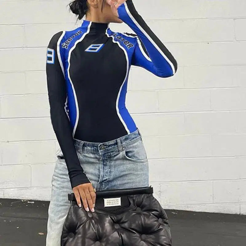 Long Sleeve Racing Body Suit Top — vista frontale