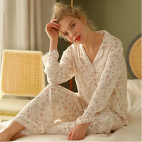 Long Sleeve Willow Leaf Print Two Piece Pyjamas — dettaglio della stampa