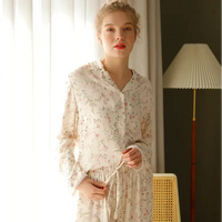 Long Sleeve Willow Leaf Print Two Piece Pyjamas — vista posteriore