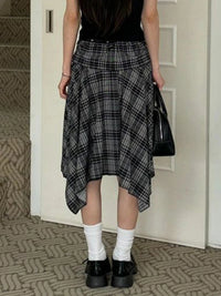 Loose Irregular Flowy Grey Plaid Midi Skirt — in alternativa