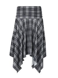 Loose Irregular Flowy Grey Plaid Midi Skirt — vista laterale