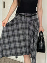 Y2K Loose Irregular Flowy Grey Plaid Midi Skirt