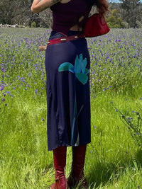 Loose Mesh Floral Flowy Midi Skirt — dettaglio