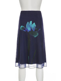 Loose Mesh Floral Flowy Midi Skirt — dettaglio del tessuto