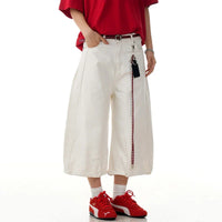Loose Wide Leg White Long Denim Shorts Jorts — dettaglio