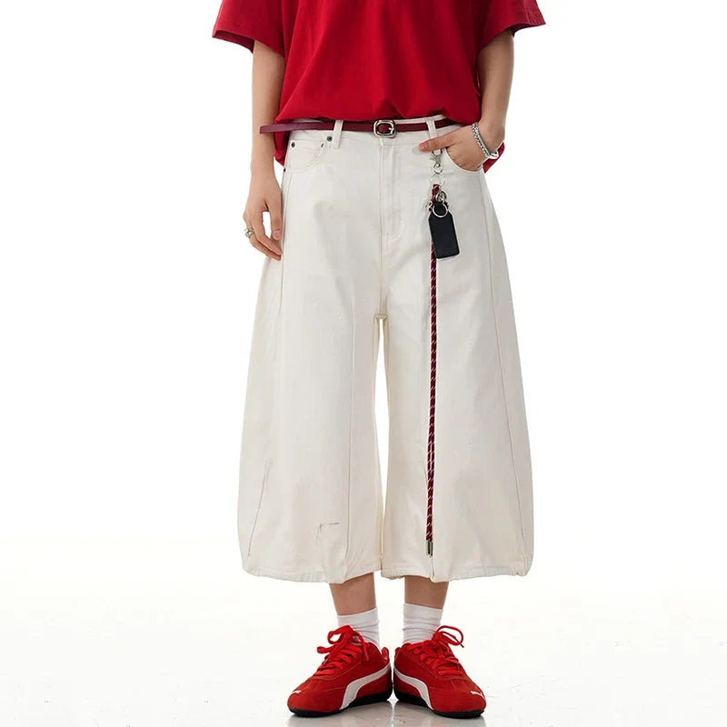 Loose Wide Leg White Long Denim Shorts Jorts — dettaglio della stampa