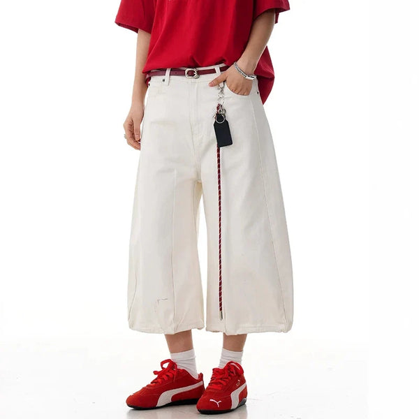 Y2K Loose Wide Leg White Long Denim Shorts Jorts