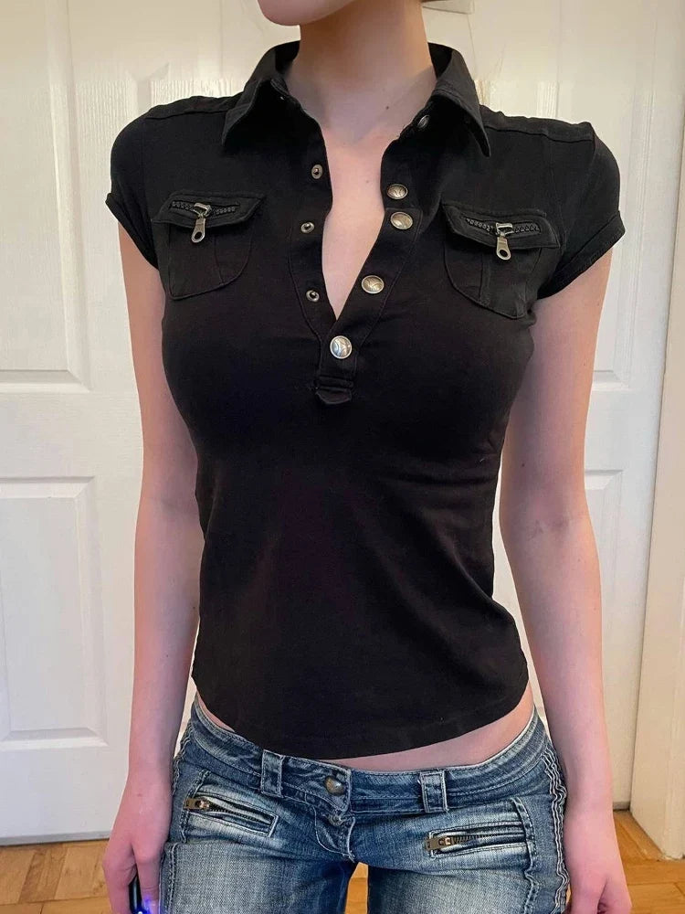 Low Cut Short Sleeve Workwear Top — dettaglio
