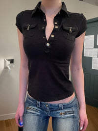 Low Cut Short Sleeve Workwear Top — dettaglio della stampa