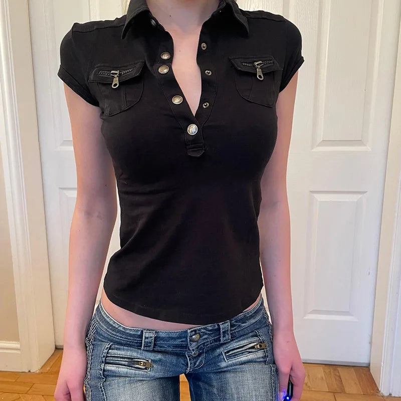 Low Cut Short Sleeve Workwear Top — vista frontale