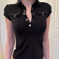 Low Cut Short Sleeve Workwear Top — vista posteriore
