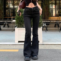 Low Rise Pinstripe Black Flared Denim Jeans — vista posteriore