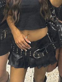 Low Waist Black Leather Mini Skirt — dettaglio