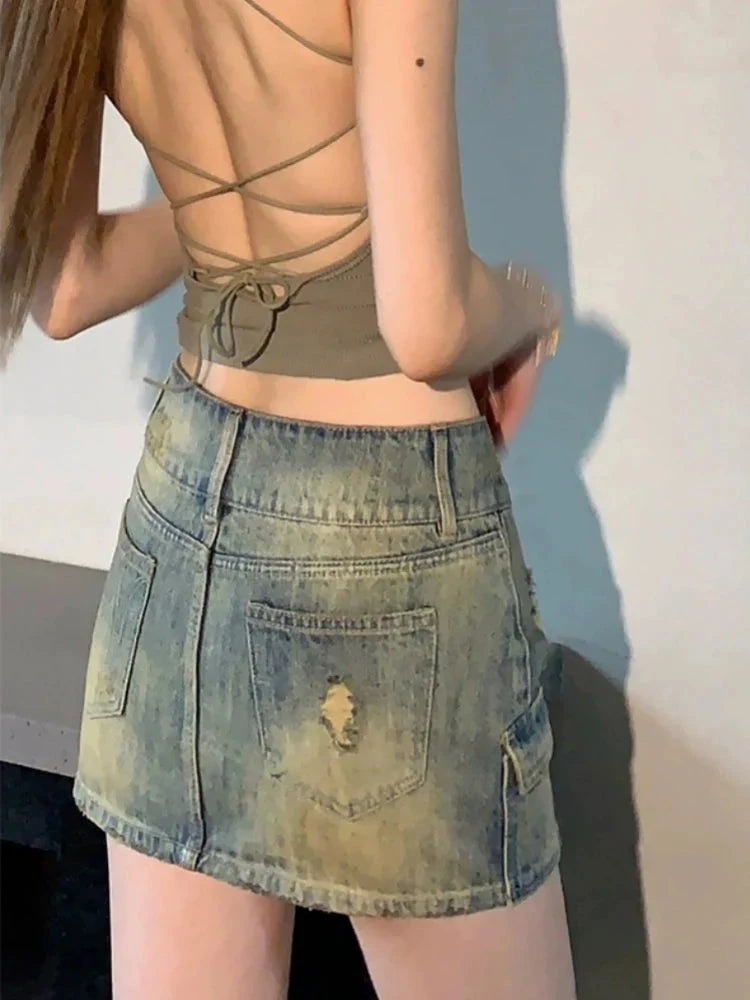 Low Waist Washed Denim Mini Skirt — in alternativa