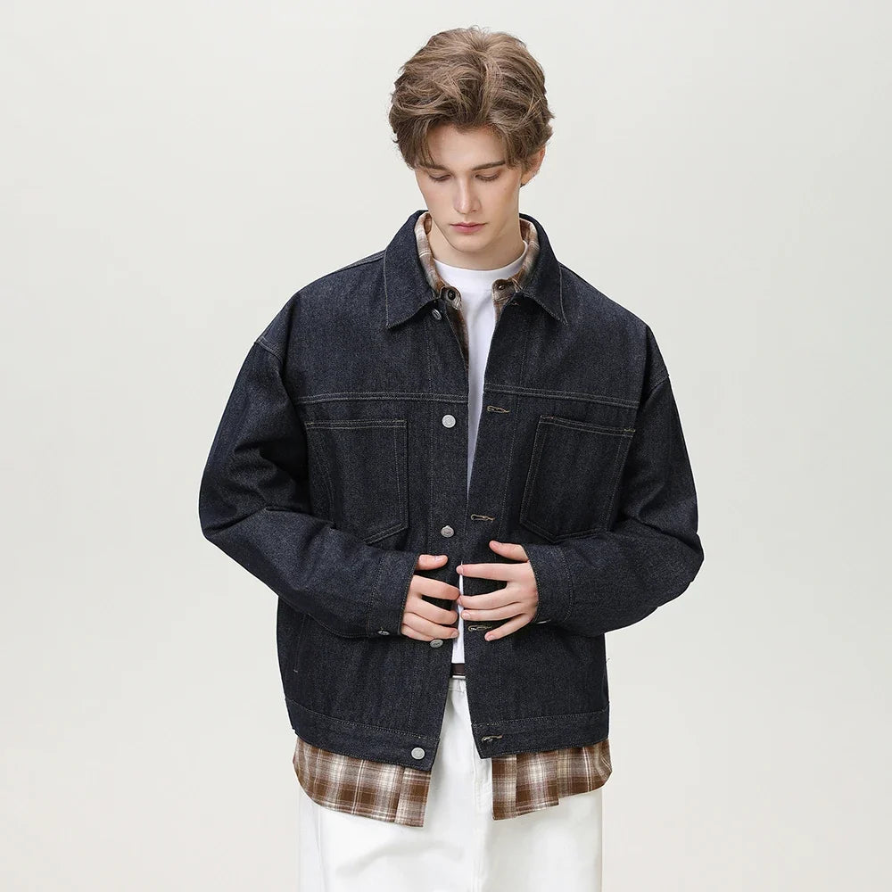 Mens Contrast Stitching Denim Workwear Jacket — dettaglio
