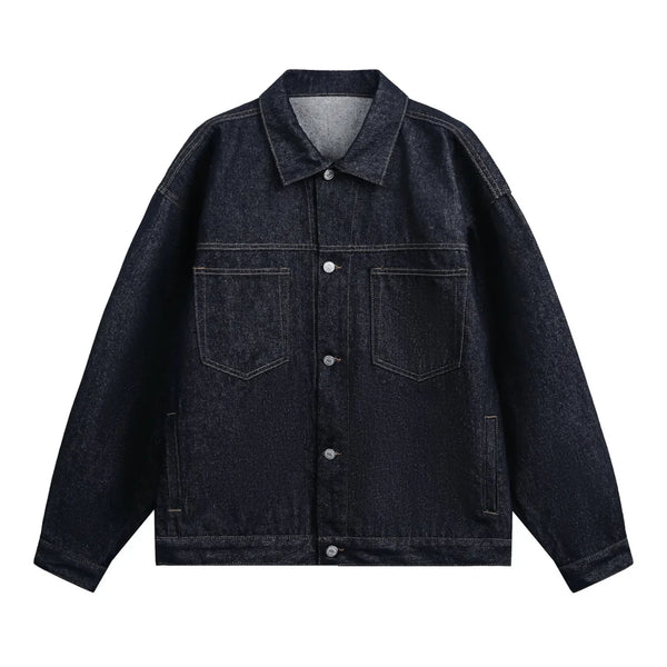 Mens Contrast Stitching Denim Workwear Jacket — vista frontale