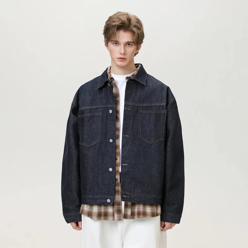 Mens Contrast Stitching Denim Workwear Jacket — vista posteriore