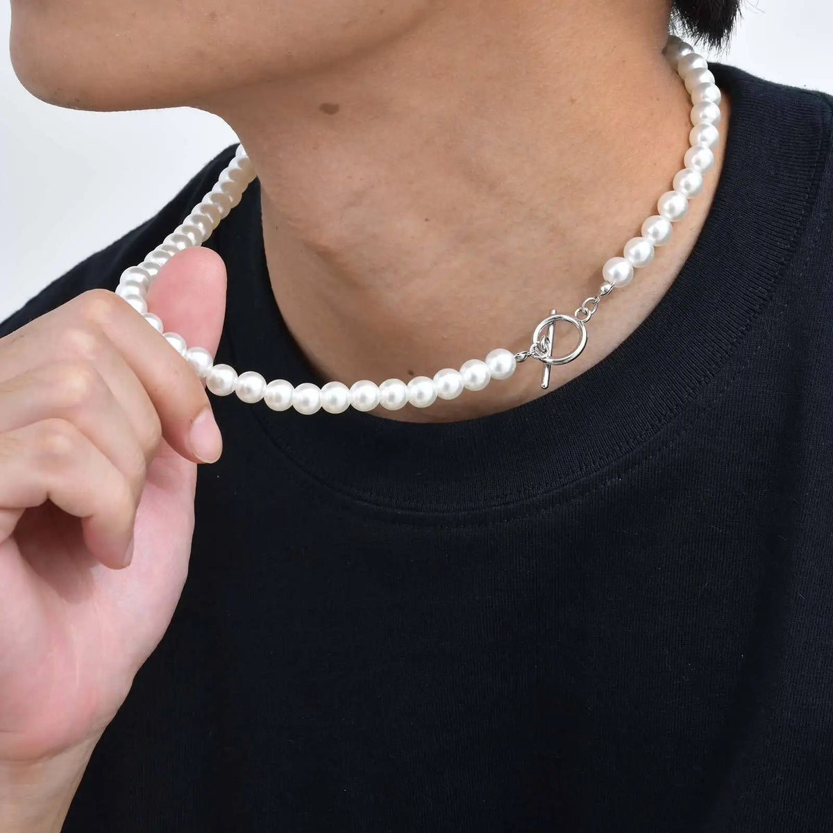 Mens Imitation Pearl Beaded Necklace — dettaglio