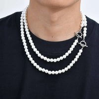 Mens Imitation Pearl Beaded Necklace — vista posteriore