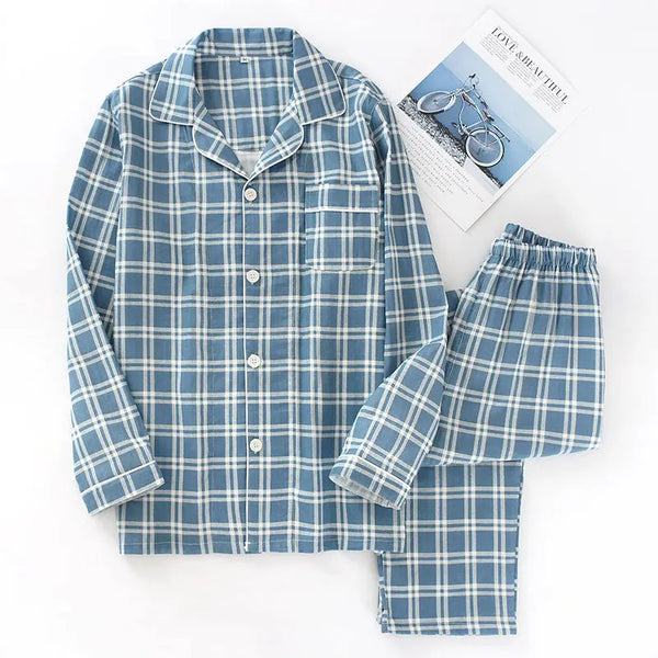Mens Plaid Thin Pyjama Set — vista frontale