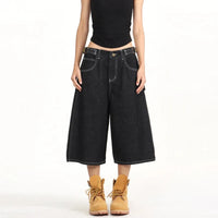 Mens Wide Leg Denim Carpenter Shorts Jorts — dettaglio